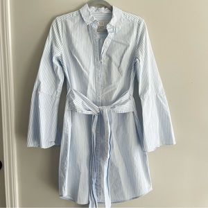 A New Day light blue and white pinstripe dress with tie belt